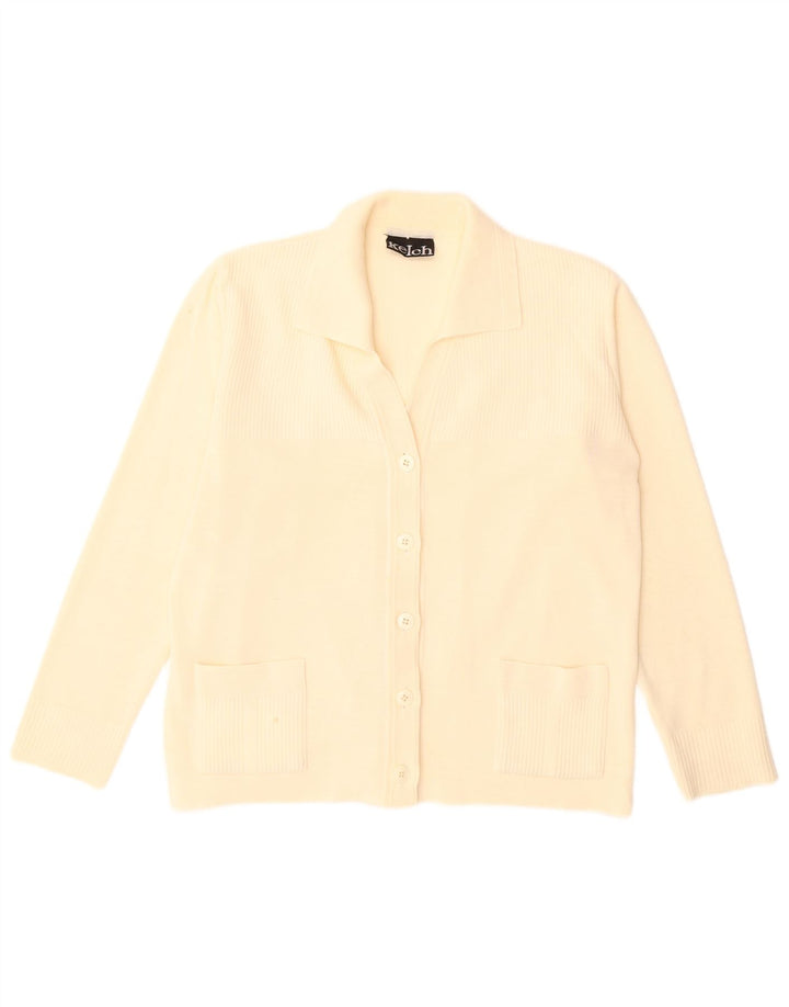 Vintage Damen Cardigan Pullover UK 14 Groß Beige Polyacryl
