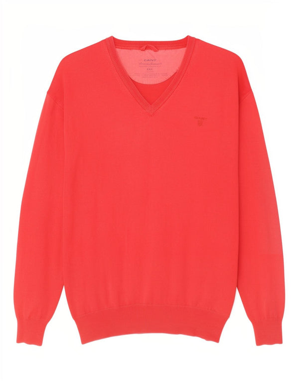 Gant Herren-Pullover mit V-Ausschnitt, 2XL, rote Baumwolle