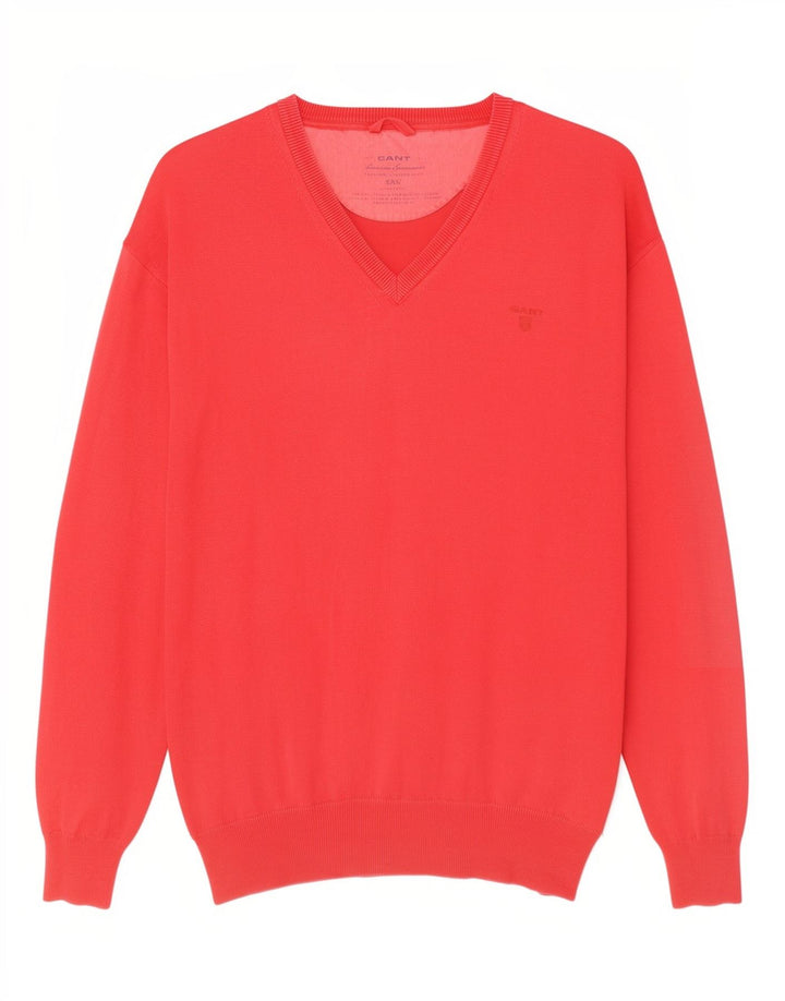 Gant Herren-Pullover mit V-Ausschnitt, 2XL, rote Baumwolle