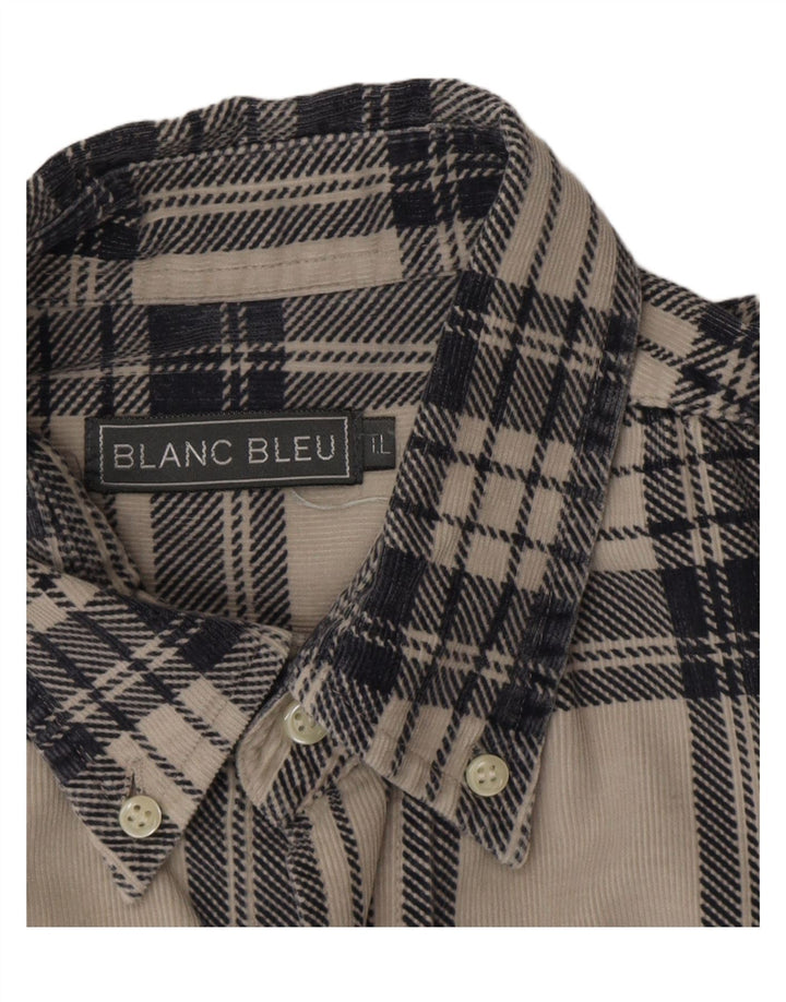 Blanc Bleu Herren-Cordhemd, groß, cremefarben, kariert, Baumwolle