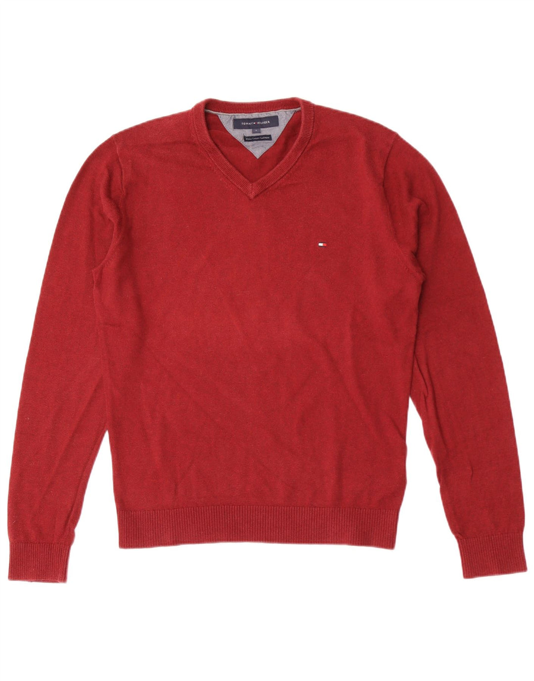 Tommy Hilfiger Herren-Pullover mit V-Ausschnitt, Größe S, rote Baumwolle