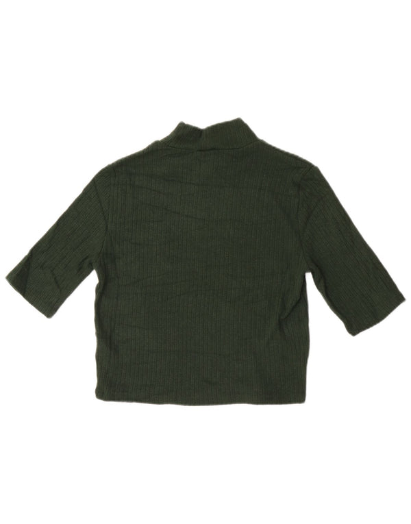 Zara Damen Crop Top 3/4 Ärmel UK 14 Large Grüne Viskose