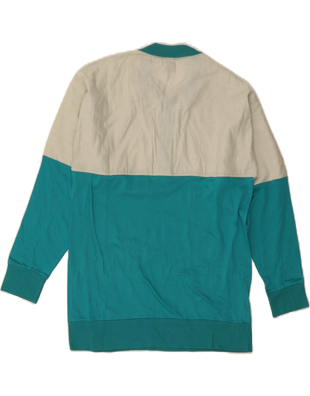 VINTAGE Mens Pullover Shirt Small Turquoise Colourblock Cotton Vintage Vintage and Second-Hand Vintage from Messina Hembry 