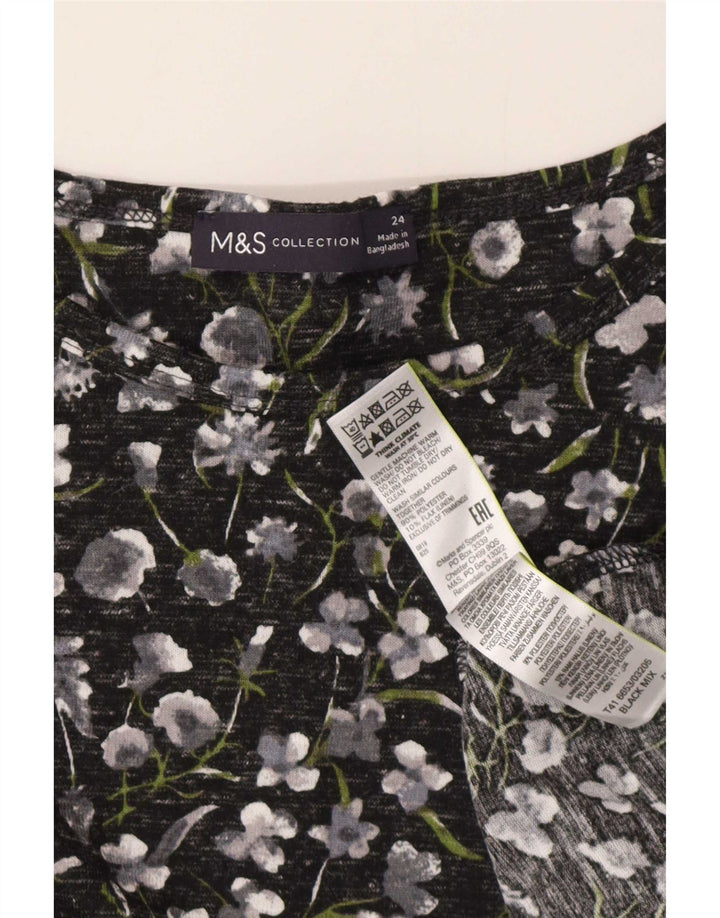 Marks & Spencer Damen-Top, 3/4-Ärmel, UK 24 4XL, schwarzes Blumenmuster, Polyester