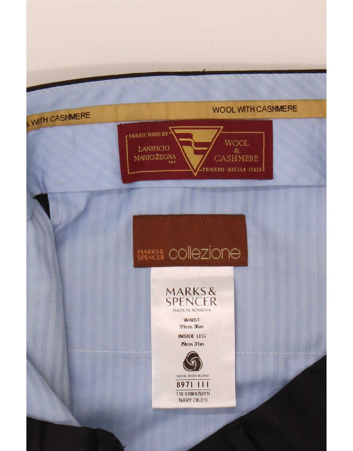 Gerade Herren-Anzughose von Marks & Spencer, W36, L31, marineblaue Wolle