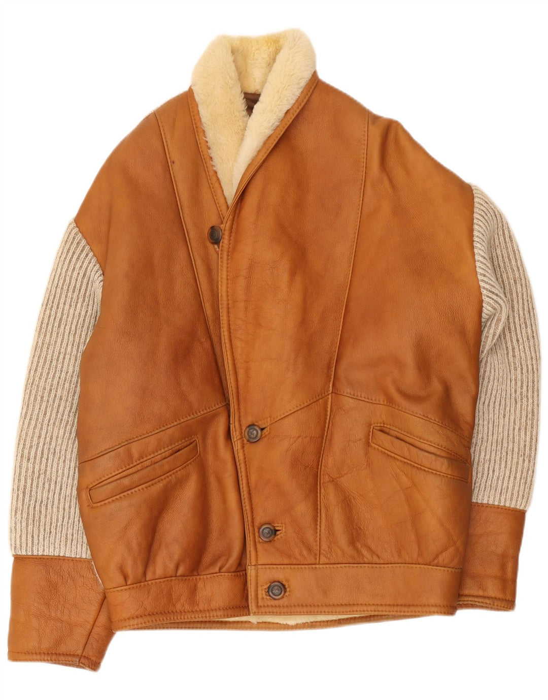 Vintage Herren Shearling Jacke IT 50 Large Braun Colourblock