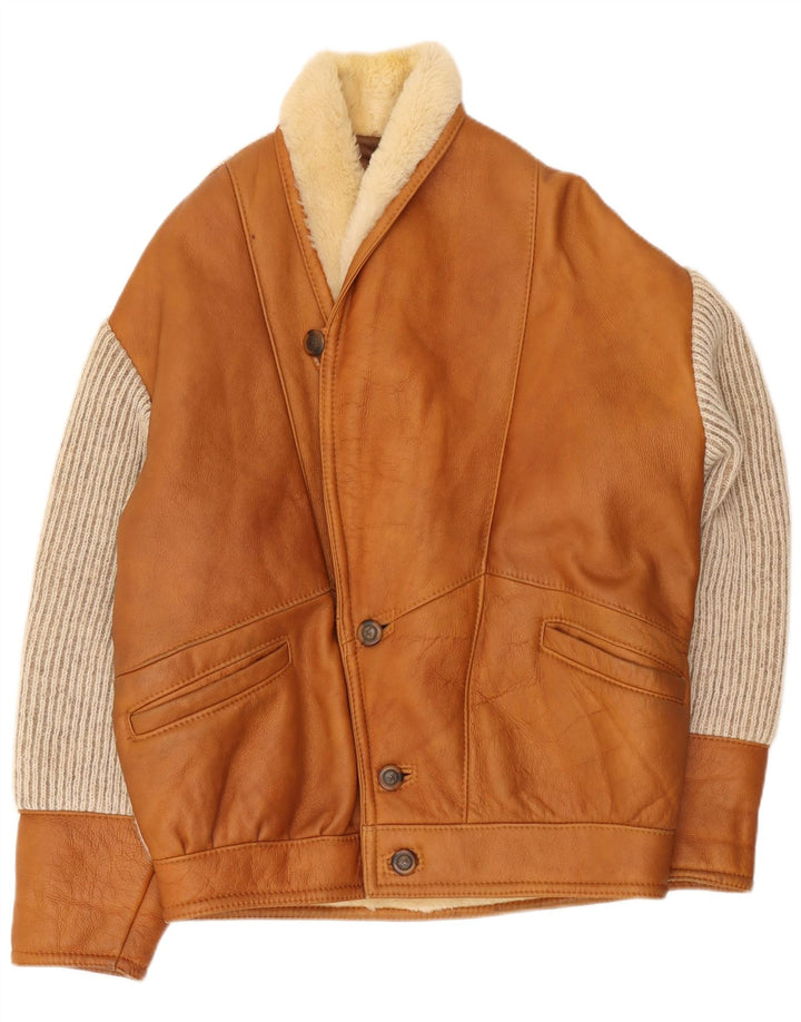 Vintage Herren Shearling Jacke IT 50 Large Braun Colourblock