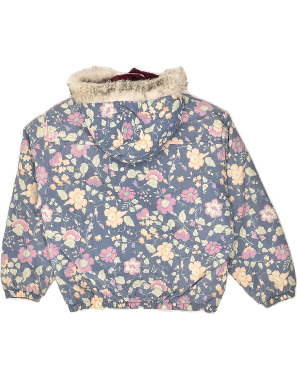 KAPPA Mädchen-Bomberjacke mit Kapuze, wattiert, 11–12 Jahre, blau geblümt, Polyester