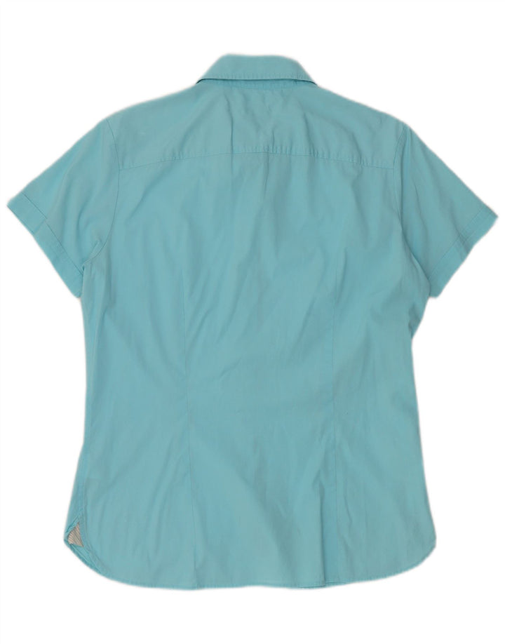 TOMMY HILFIGER Damen Kurzarmhemd UK 14 Mittelblaue Baumwolle