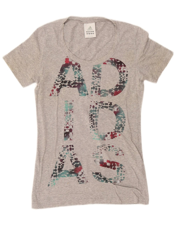Adidas Damen Graphic T-Shirt Top UK 10 Small Grau gefleckte Baumwolle