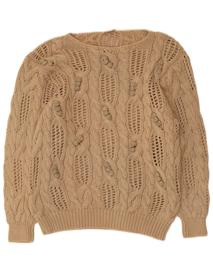 Madeleine Damen Durchsichtiger Pullover mit U-Boot-Ausschnitt, EU 40/42, Mittelbeige