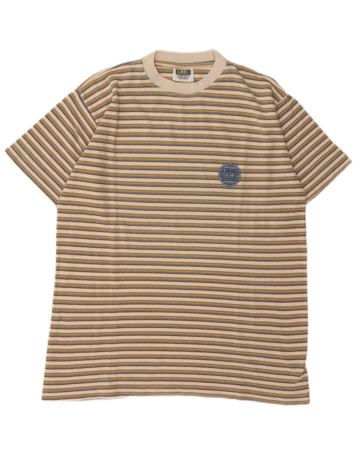 Lee Herren-T-Shirt-Oberteil, groß, beige, gestreift, Baumwolle