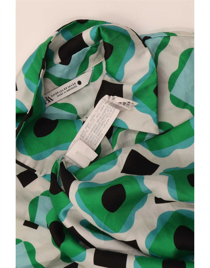 Übergroße Damen-Hemdbluse von Zara, Gr. 6, XS, grünes geometrisches Polyester
