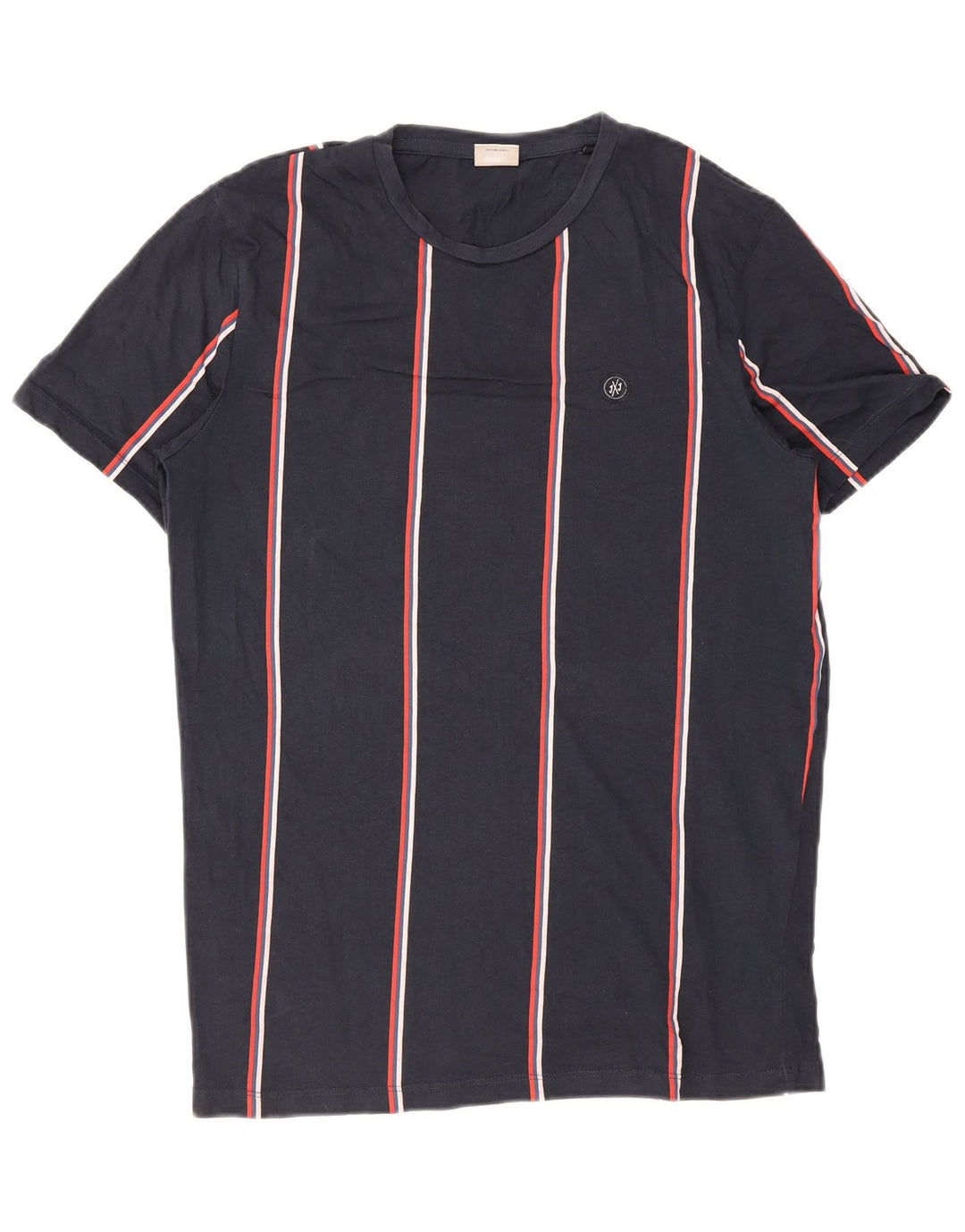 Jack & Jones Herren-T-Shirt-Oberteil aus mittelblauer, gestreifter Baumwolle