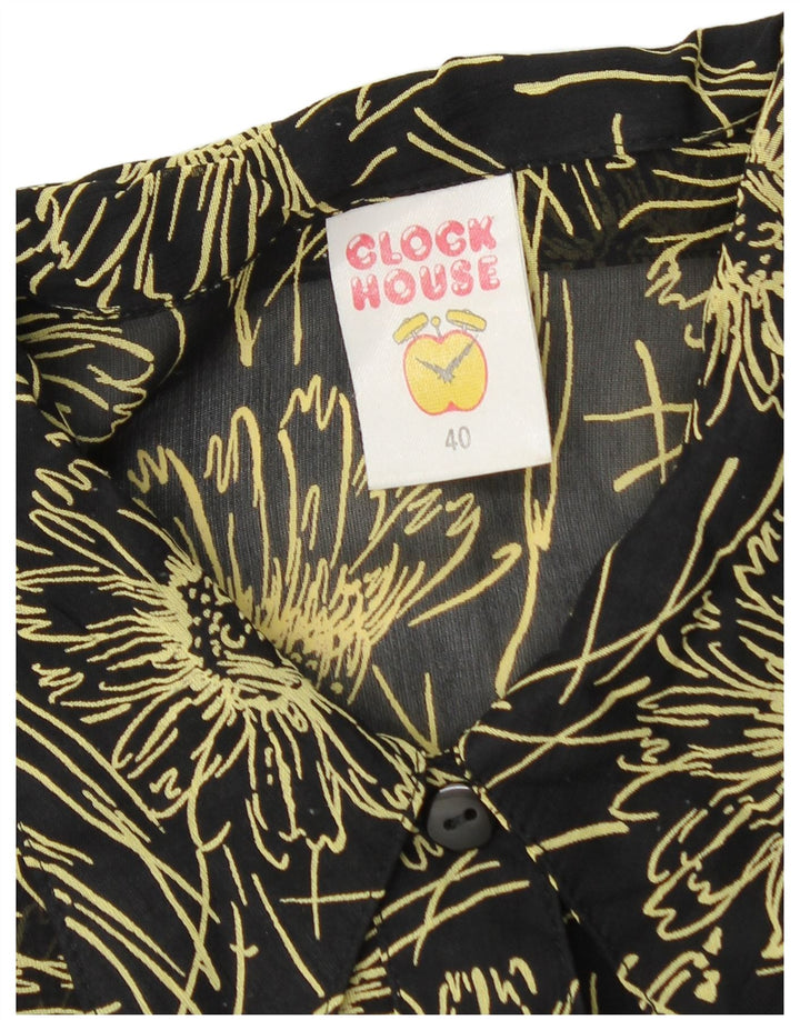 CLOCK HOUSE Damen Kurzarm-Hemdbluse IT 40 Small Black Floral