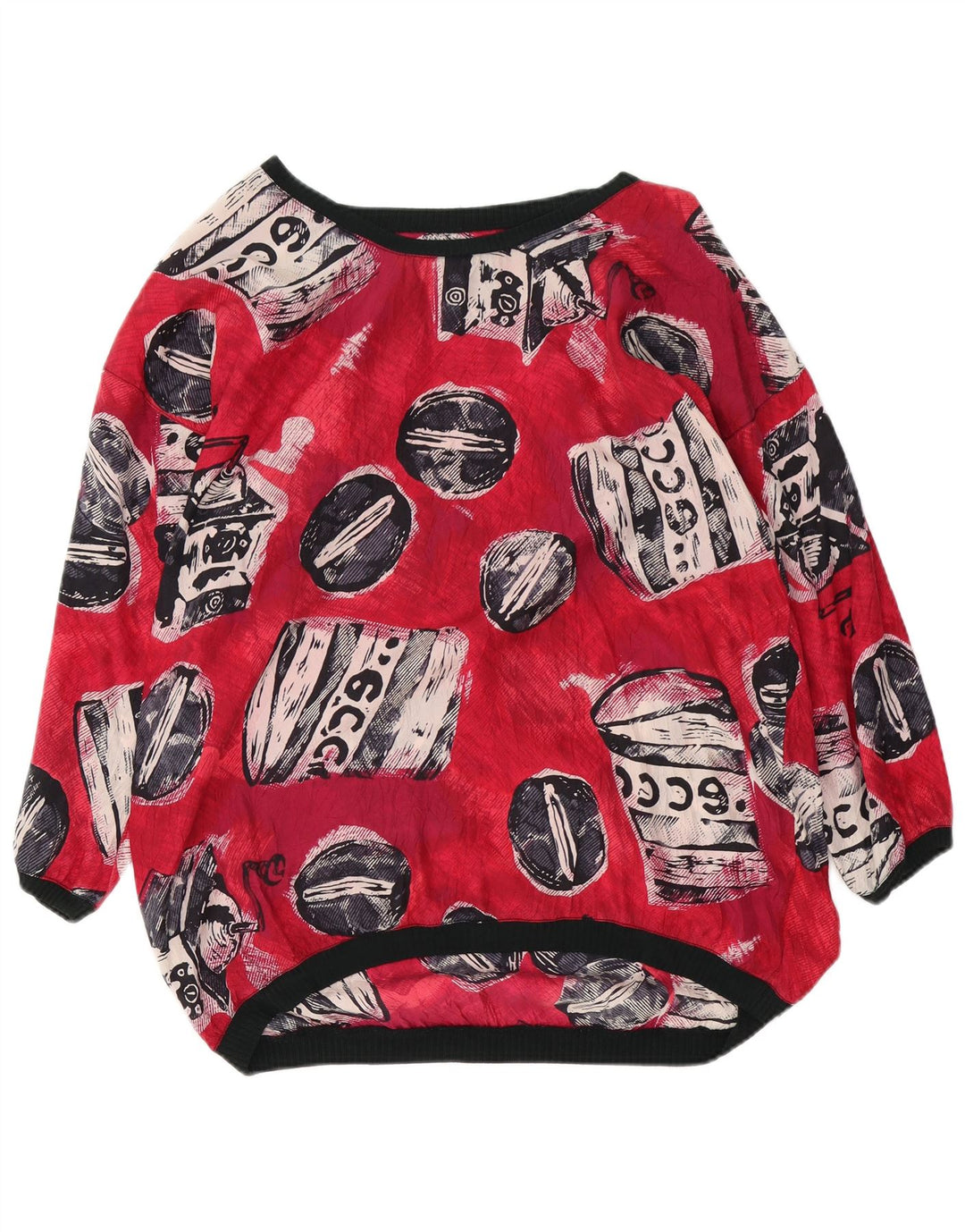 Vintage Damen Übergroße Bluse mit abstraktem Muster UK 18 XL Rot