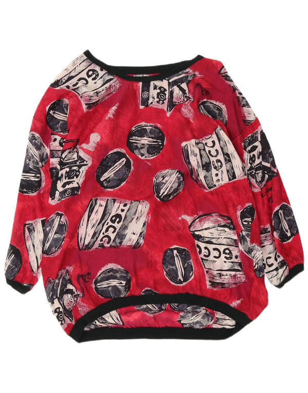 Vintage Damen Übergroße Bluse mit abstraktem Muster UK 18 XL Rot