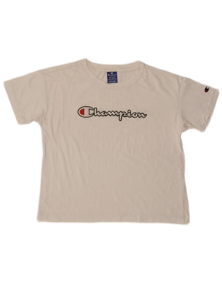 Champion Damen Crop Graphic T-Shirt Top UK 14 Medium Weiß