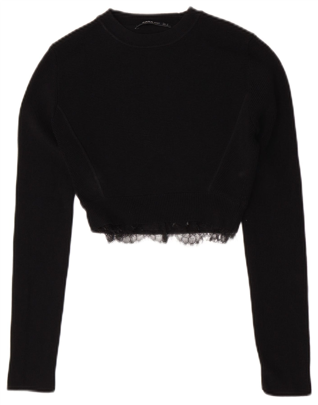 Zara Damen Crop Crew Neck Pullover Pullover UK 8 Small Schwarze Viskose