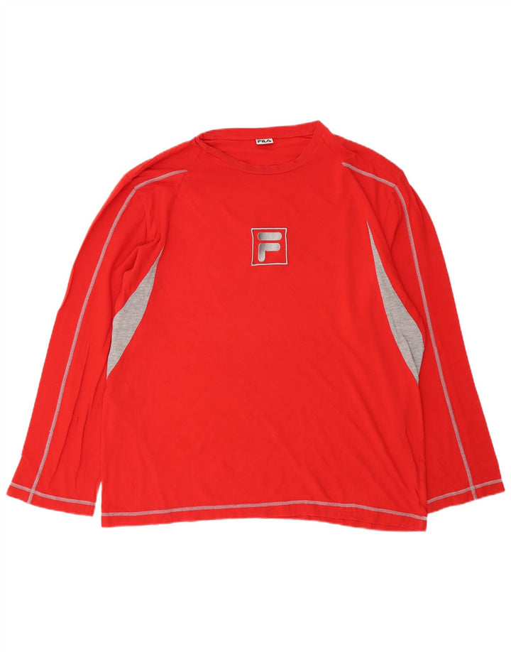 FILA Herren Grafik-Oberteil, langärmelig, groß, rot, Colourblock-Baumwolle