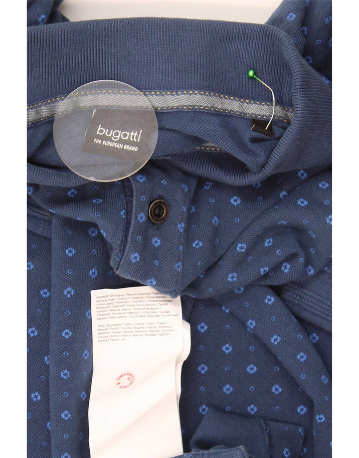 Bugatti Herren-Poloshirt aus mittelblau gepunkteter Baumwolle