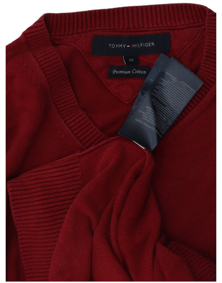 TOMMY HILFIGER Herren-Pullover mit V-Ausschnitt aus mittelroter Baumwolle