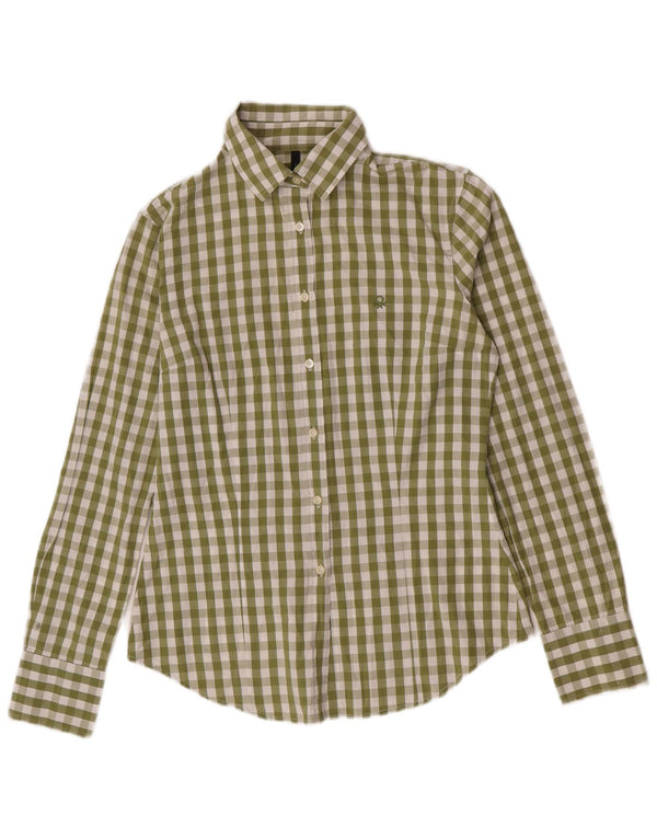 Benetton Damenhemd UK 10 Small Green Gingham Cotton