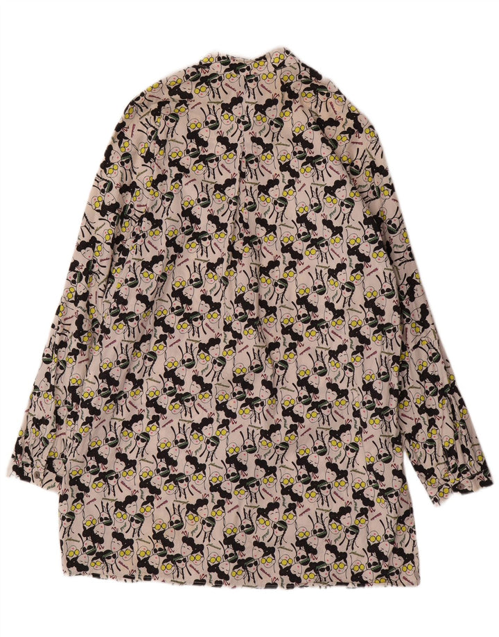 Vintage Damen Grafik-Hemdkleid IT 42 Mittelweiße Baumwolle