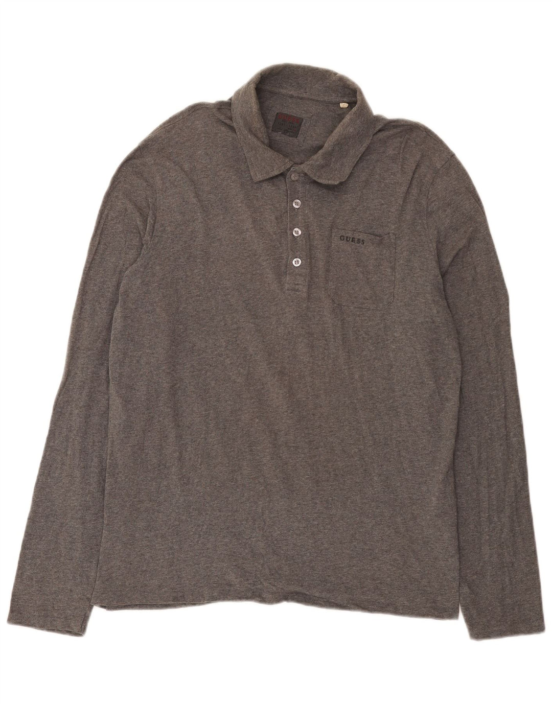 Guess Herren-Langarm-Poloshirt, große graue Baumwolle