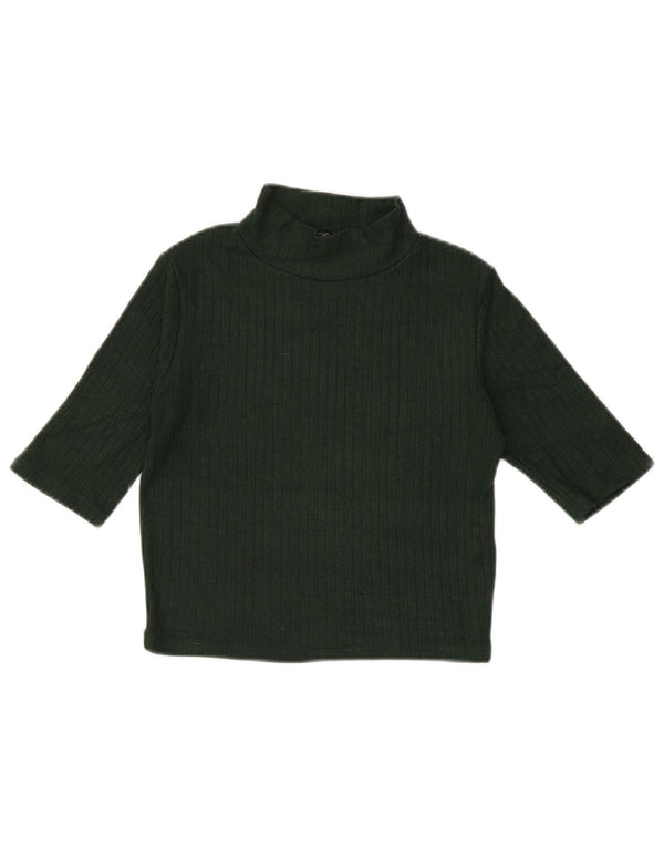 Zara Damen Crop T-Shirt Top UK 8 Small Grüne Viskose