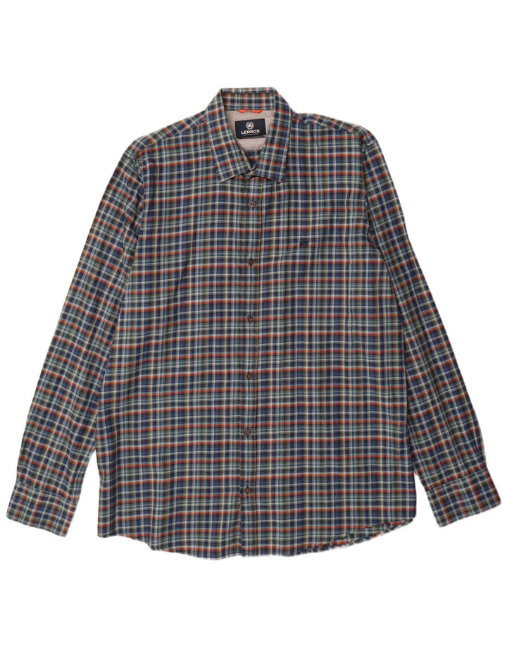 Lerros Herren Stretch-Hemd XL Marineblau kariert