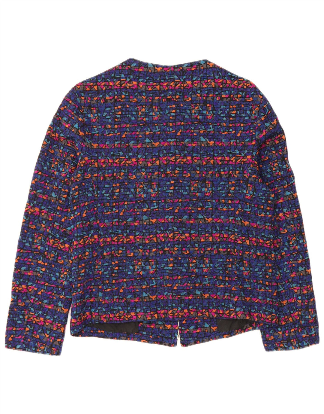 Vintage Damen Blazer mit durchgehendem Reißverschluss, Gr. 8, klein, blau, geometrisch