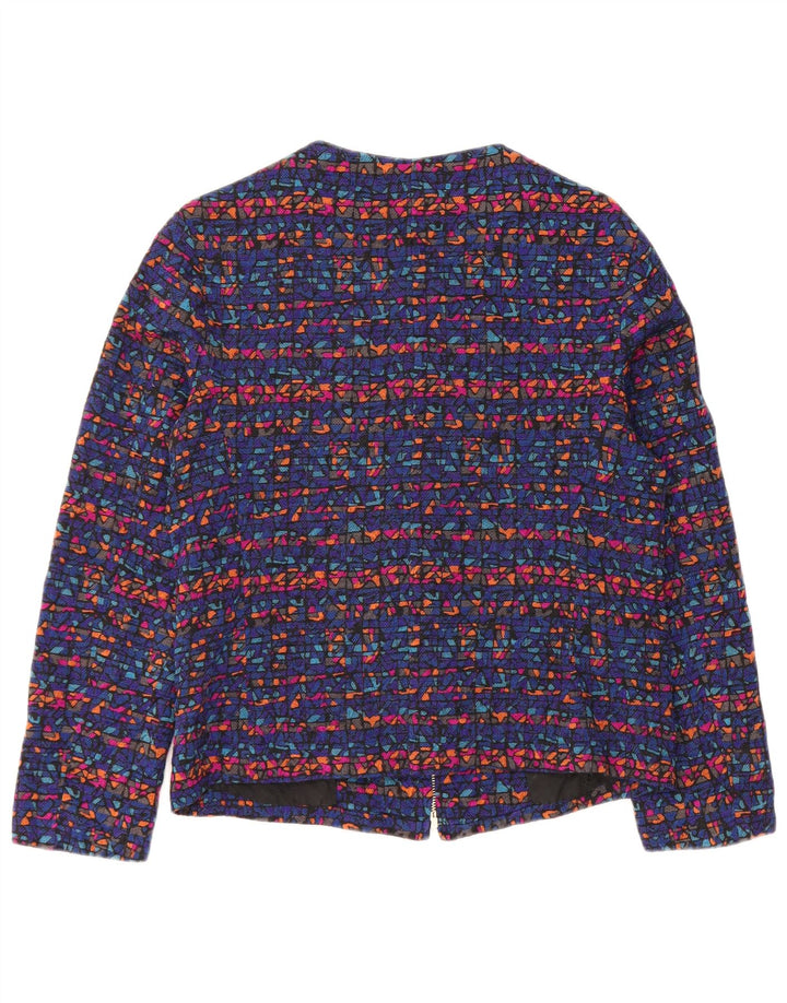 Vintage Damen Blazer mit durchgehendem Reißverschluss, Gr. 8, klein, blau, geometrisch
