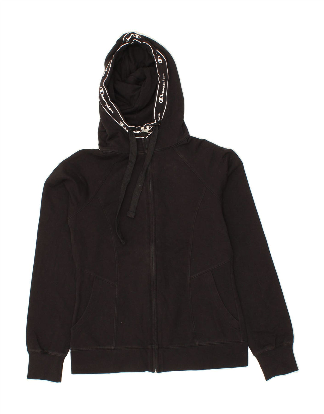 CHAMPION Womens Graphic Zip Hoodie Sweater UK 12 Medium Black Vintage Champion and Second-Hand Champion from Messina Hembry 