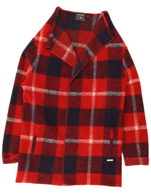 Woolrich Damen Longline-Cardigan-Pullover UK 10 Kleine rote karierte Wolle