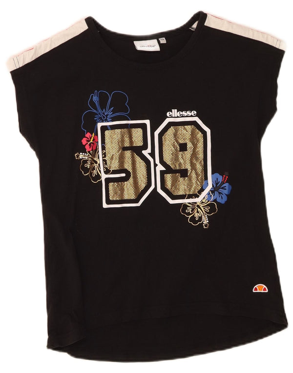 Ellesse Girls Graphic T-Shirt Top 13-14 Years Black Colourblock Cotton