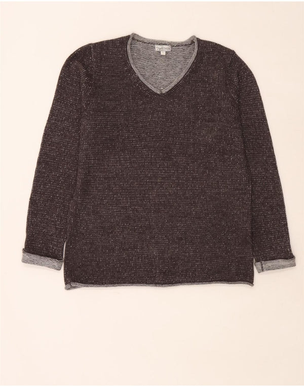 Vintage Damen V-Ausschnitt Pullover Pullover UK 16 Großes grau meliertes Polyacryl