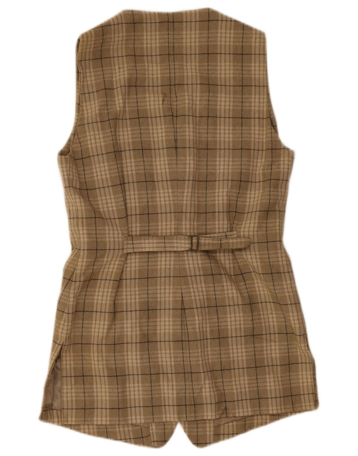 Stefanel Damen Longline-Weste IT 42 mittelgrün karierte Baumwolle