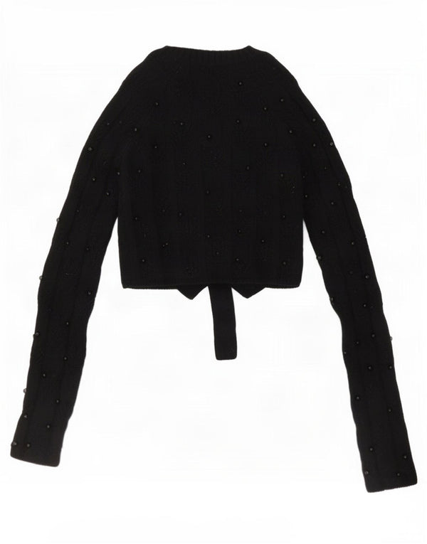 Zara Damen Crop-Pullover mit U-Boot-Ausschnitt, Gr. 8, Small, Schwarz, Acryl