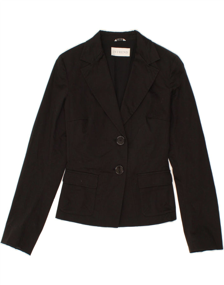 INTREND Womens 2 Button Blazer Jacket UK 8 Small Black Cotton Vintage Intrend and Second-Hand Intrend from Messina Hembry 