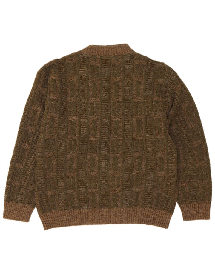 Dei Massimi Herren-Pullover mit V-Ausschnitt IT 48 Mittel Khaki Argyle/Diamant