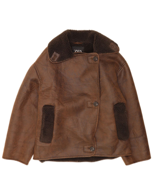Zara Damen Übergroße Sherpa-Jacke UK 2 2XS Braunes Polyester
