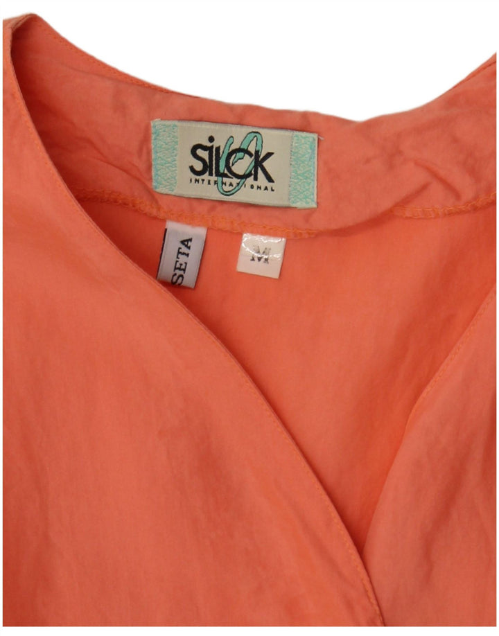 Vintage Damen Kurzarm Bluse Top UK 12 Mittelorange Seide
