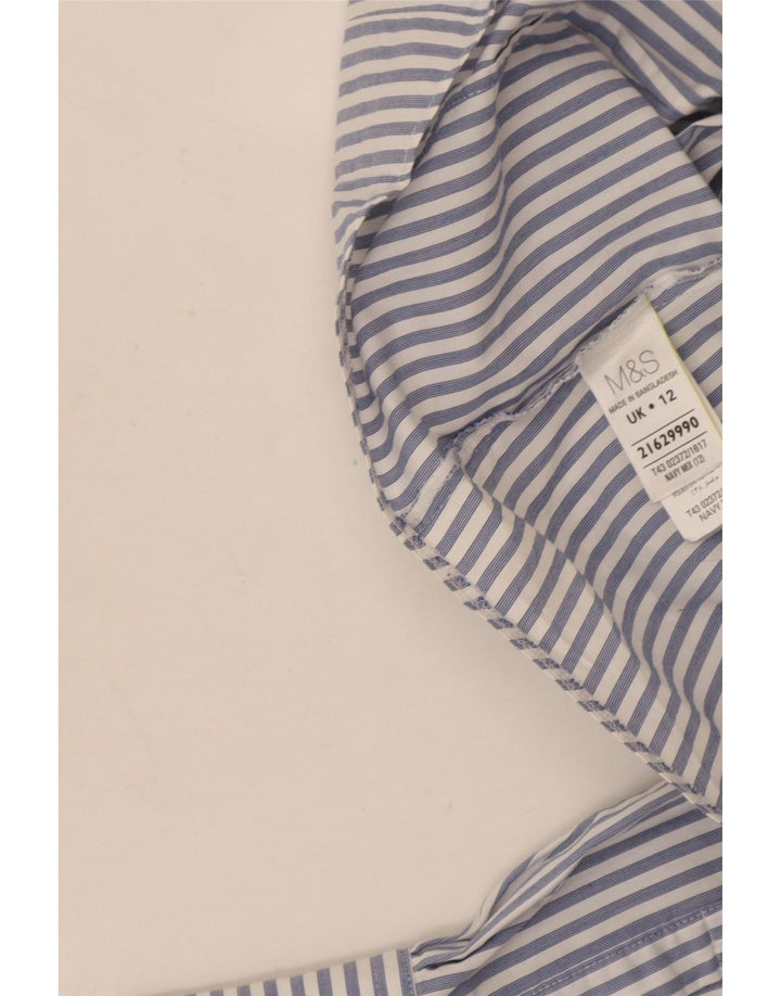 Marks & Spencer Damenhemd UK 12 Mittelmarineblaue Nadelstreifen-Baumwolle
