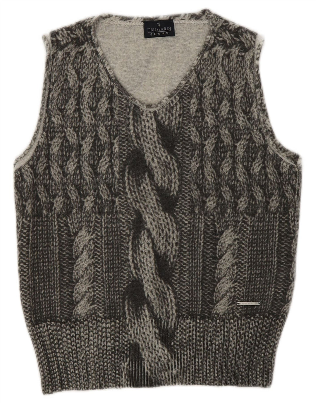 Trussardi Jeans Damen Weste Tank Top UK 12 Mittelgraue Wolle