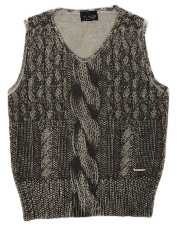Trussardi Jeans Damen Weste Tank Top UK 12 Mittelgraue Wolle