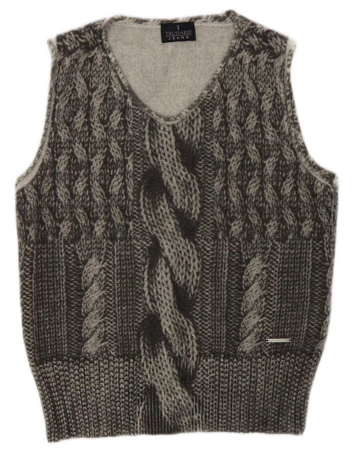 Trussardi Jeans Damen Weste Tank Top UK 12 Mittelgraue Wolle