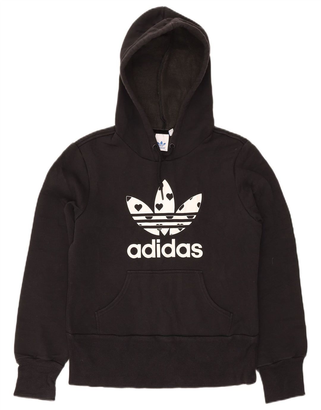 ADIDAS Womens Graphic Hoodie Jumper IT 44 Medium Black Polyester