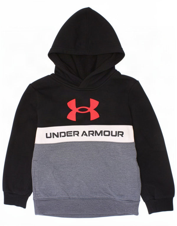 Under Armour Jungen-Pullover mit grafischem Kapuzenpullover, 5–6 Jahre, schwarze Farbblock-Baumwolle