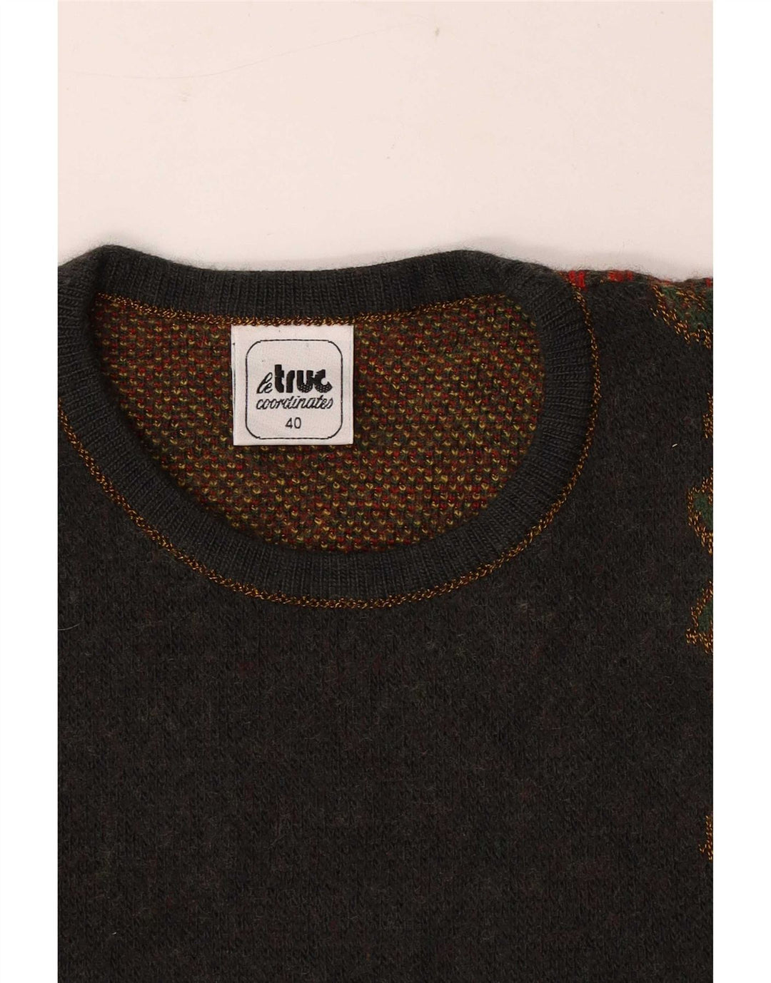 LE TRUC Damen-Pullover mit grafischem Rundhalsausschnitt, Gr. 40, klein, grau, Patchwork